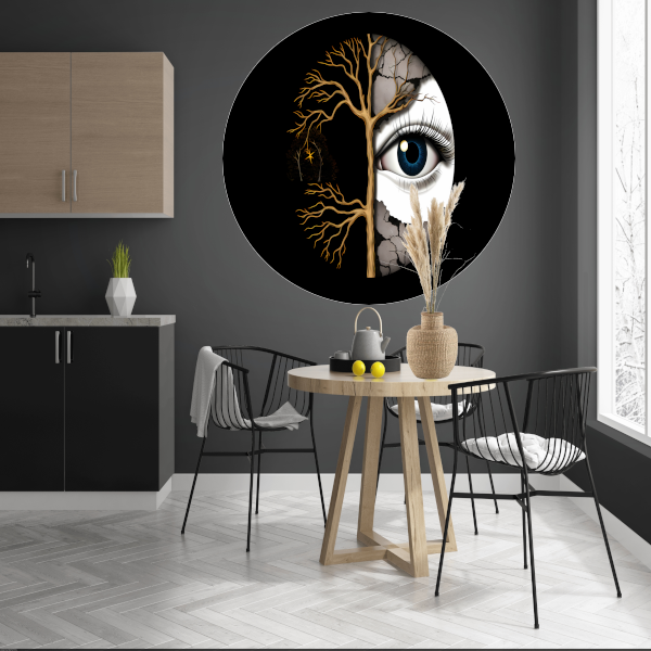 Nachtelijk Oog en Gouden Takken aluminium muurcirkel
