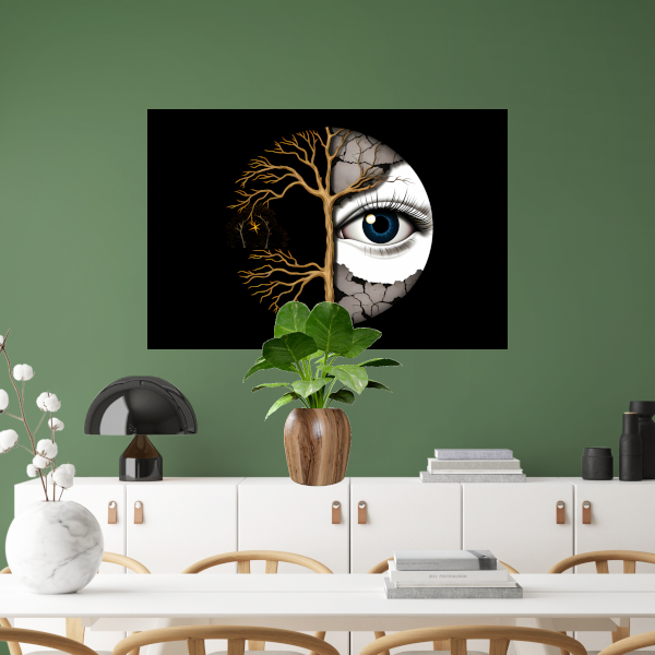 Nachtelijk Oog en Gouden Takken canvas met baklijst