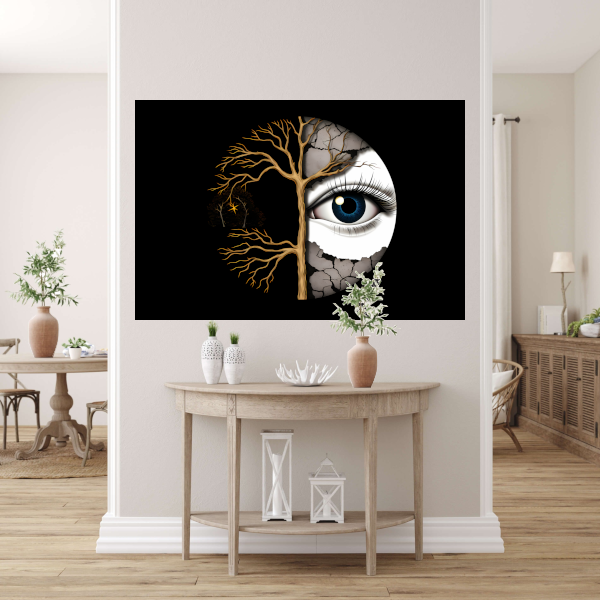 Nachtelijk Oog en Gouden Takken canvas met baklijst