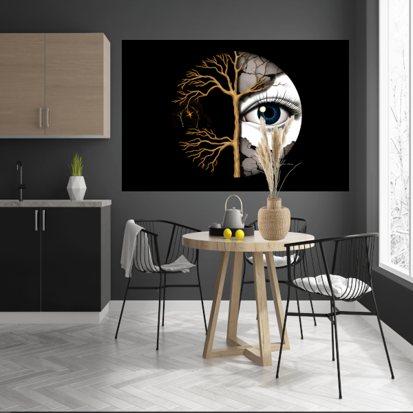 Nachtelijk Oog en Gouden Takken canvas met baklijst