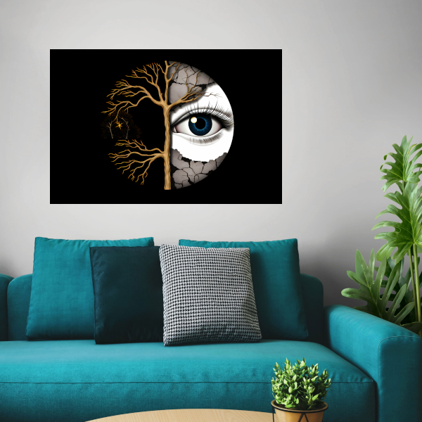 Nachtelijk Oog en Gouden Takken canvas met baklijst