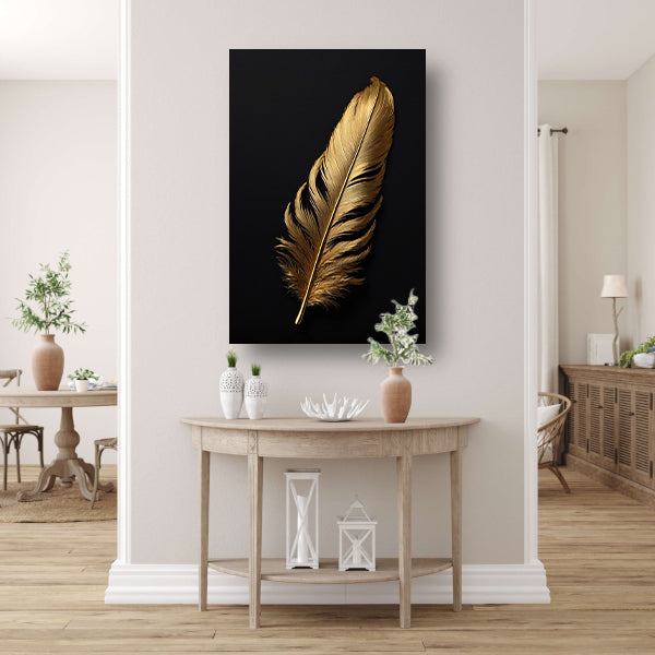 Glimmende Gouden Veer op Zwarte Achtergrond canvas