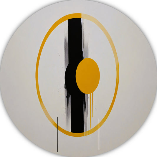 Geel-Zwarte Abstractie met Dynamische Cirkels aluminium muurcirkel