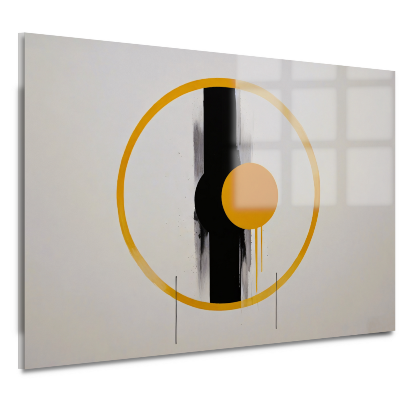 Geel-Zwarte Abstractie met Dynamische Cirkels acrylglas