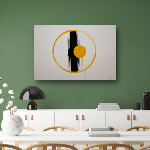 Geel-Zwarte Abstractie met Dynamische Cirkels canvas