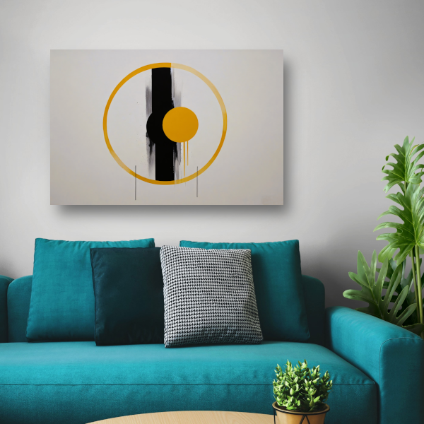 Geel-Zwarte Abstractie met Dynamische Cirkels canvas