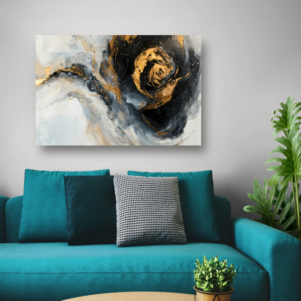 Moderne abstracte expressie in goud en blauwtinten acrylglas