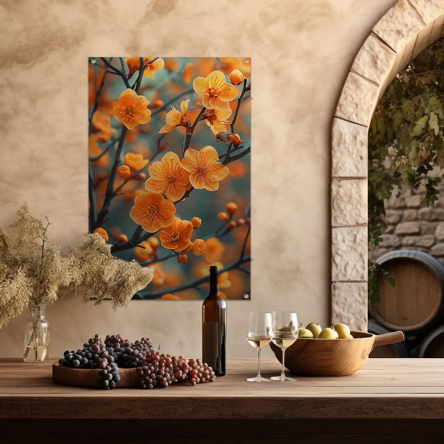 Zonnebloemen op een Tak tuinposter