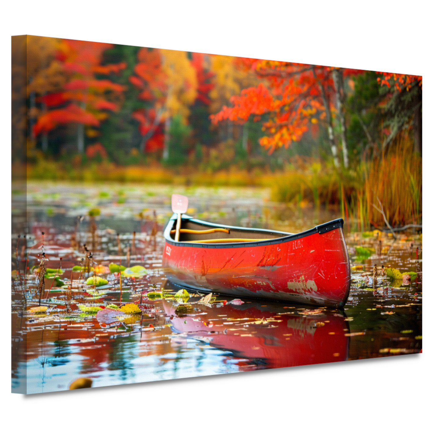 Impressionistische kano op kalm meer canvas