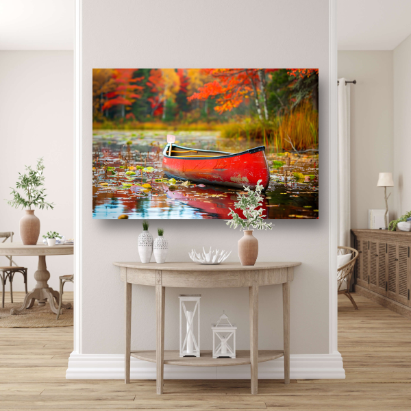 Impressionistische kano op kalm meer canvas