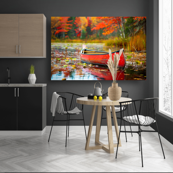 Impressionistische kano op kalm meer canvas