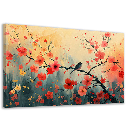 Aquarel vogel bloesemtak canvas