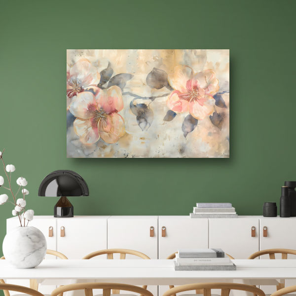 Bloeiende abstractie in aquarel met zachte tinten poster