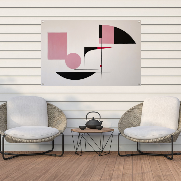 Abstracte geometrische compositie in roze en zwart tuinposter