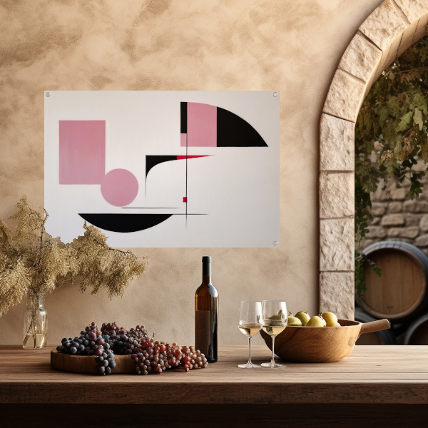Abstracte geometrische compositie in roze en zwart tuinposter
