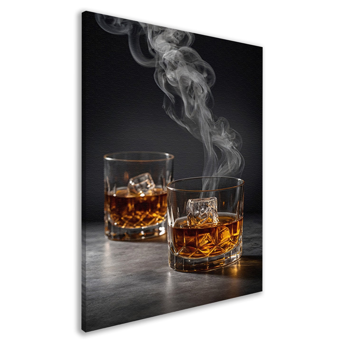 Elegante whiskeyglazen met rook op zwarte achtergrond canvas