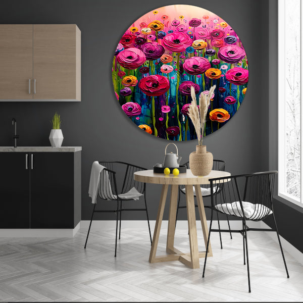 Levendige abstracte bloemenpracht in kleur aluminium muurcirkel
