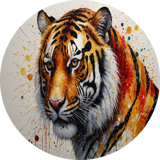 Kleurrijk Portret van een Tijger in Abstracte Stijl aluminium muurcirkel