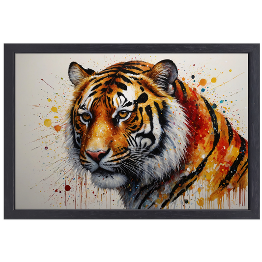 Kleurrijk Portret van een Tijger in Abstracte Stijl canvas met baklijst