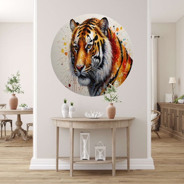 Kleurrijk Portret van een Tijger in Abstracte Stijl forex muurcirkel