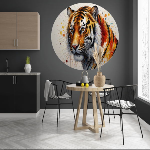 Kleurrijk Portret van een Tijger in Abstracte Stijl forex muurcirkel