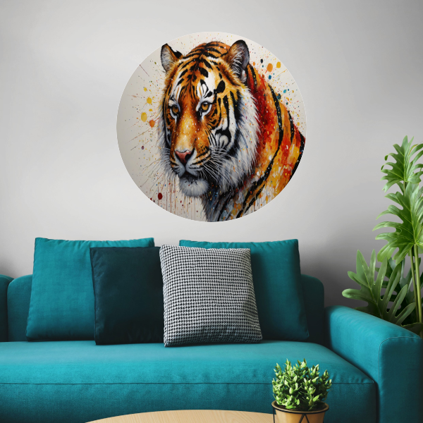 Kleurrijk Portret van een Tijger in Abstracte Stijl forex muurcirkel