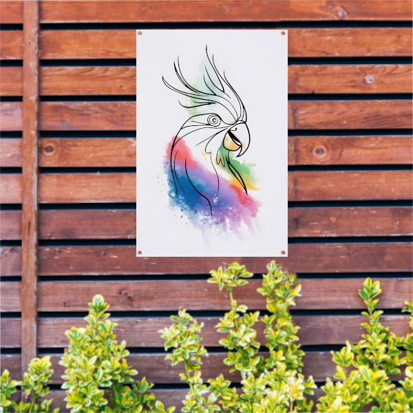 Abstracte waterverf vogel in kleurrijke lijnen tuinposter
