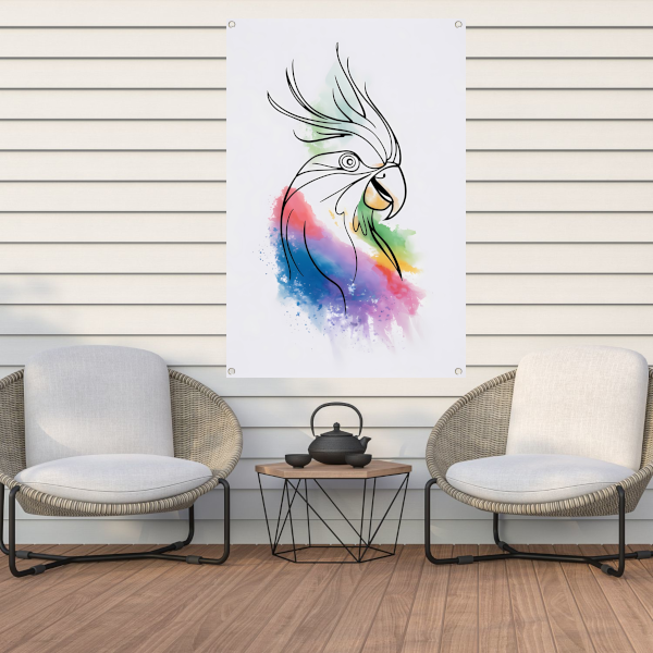 Abstracte waterverf vogel in kleurrijke lijnen tuinposter