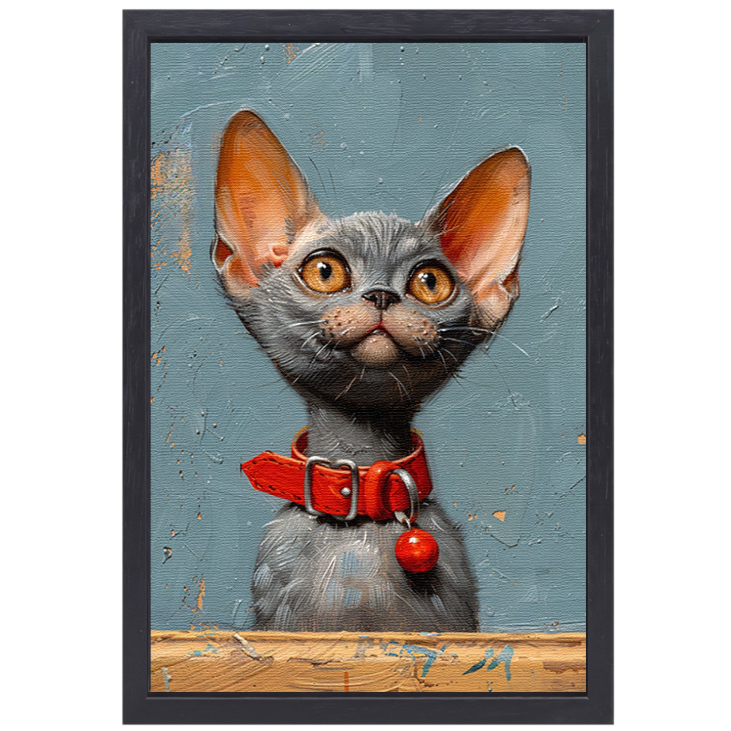 Schattige grijze kat met rode halsband canvas met baklijst