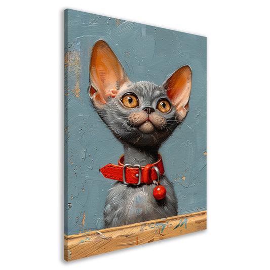 Schattige grijze kat met rode halsband canvas
