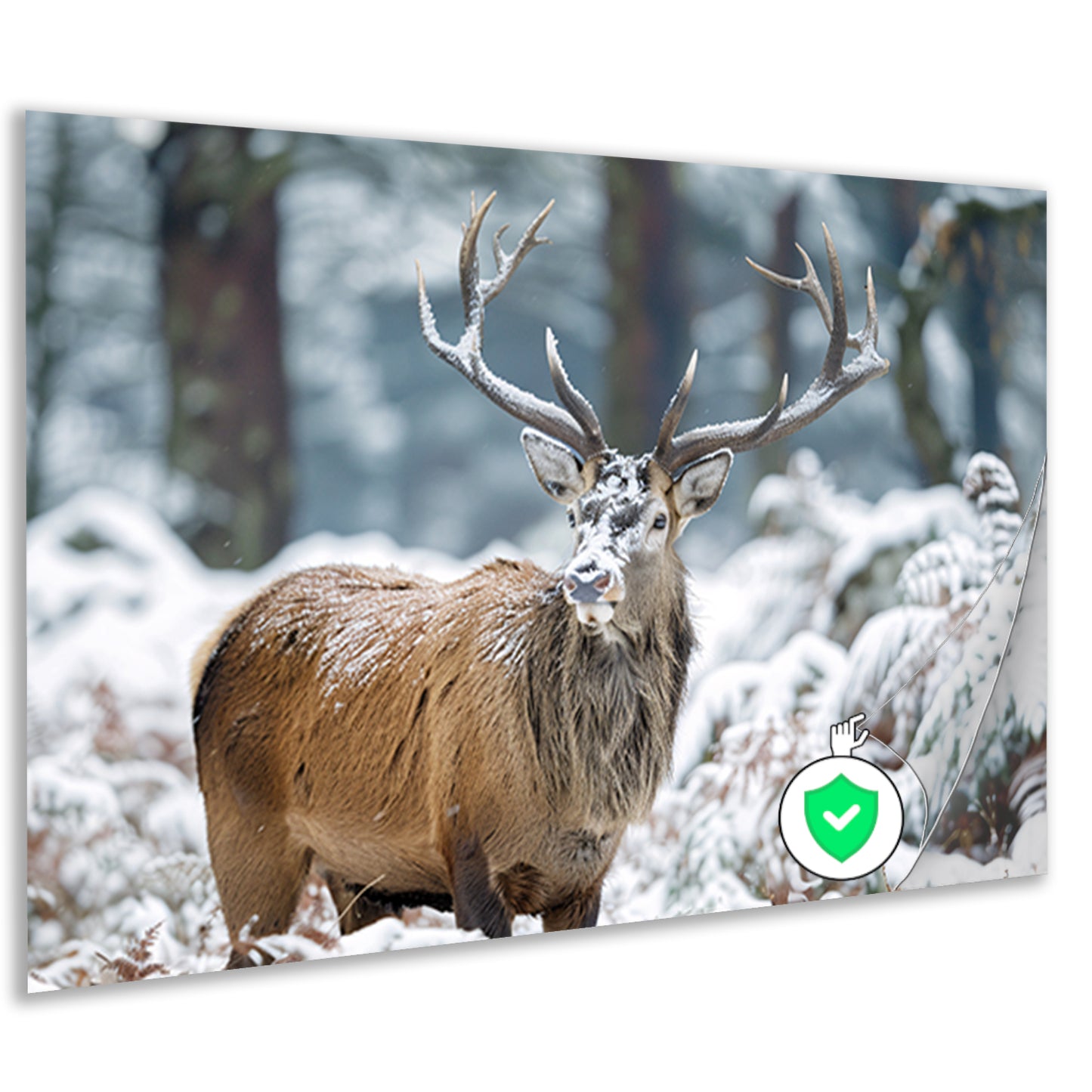 Hert met imposant gewei in winterlandschap poster