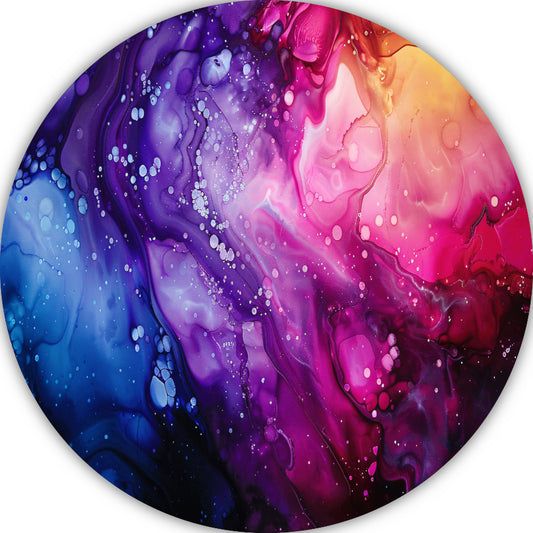 Dynamische abstracte inktspel van kleuren aluminium muurcirkel