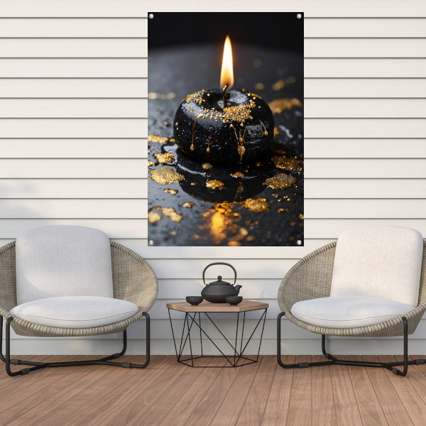Moderne kaars met gouden spatten tuinposter