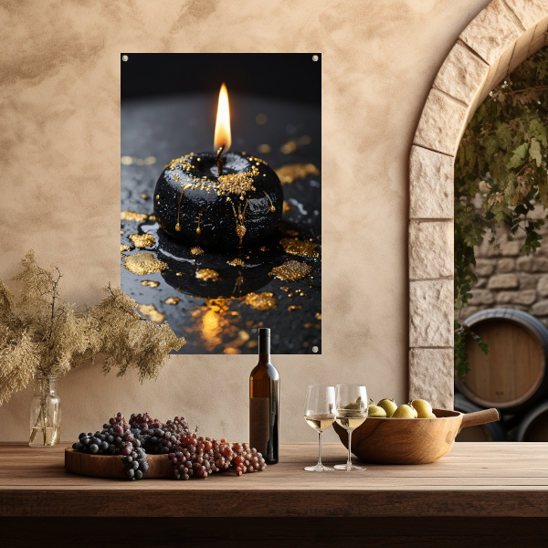 Moderne kaars met gouden spatten tuinposter