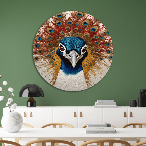 Art Nouveau Peacock with Radiant Feathers aluminium muurcirkel
