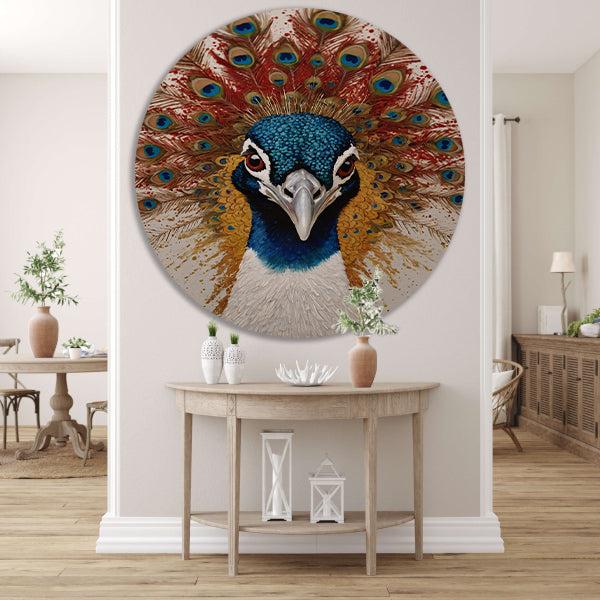 Art Nouveau Peacock with Radiant Feathers aluminium muurcirkel