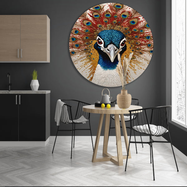 Art Nouveau Peacock with Radiant Feathers aluminium muurcirkel