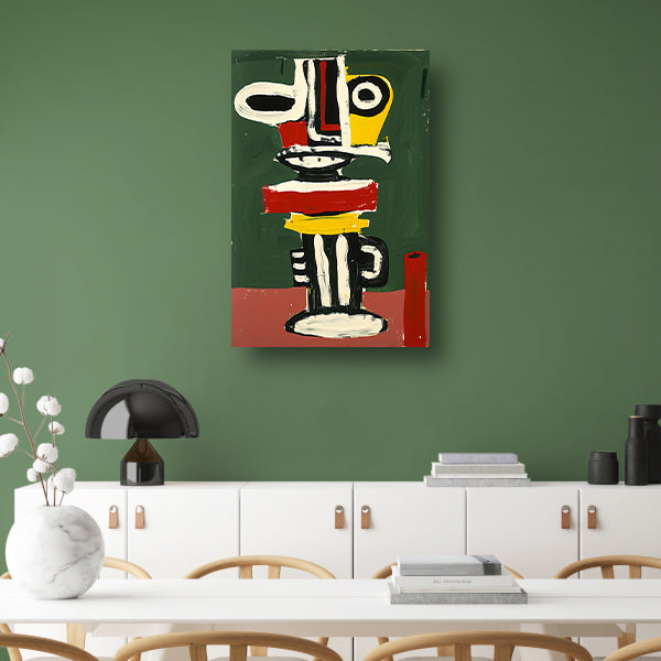 Abstract expressief gezicht schilderij in kleuren canvas