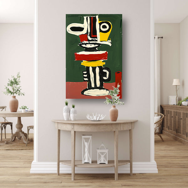 Abstract expressief gezicht schilderij in kleuren canvas
