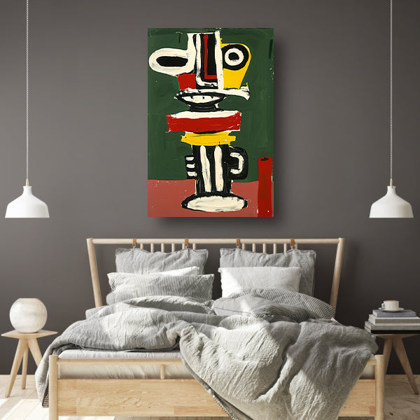 Abstract expressief gezicht schilderij in kleuren canvas