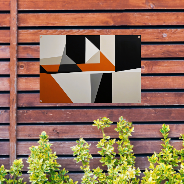 Abstract geometrisch spel van oranje en zwart tuinposter