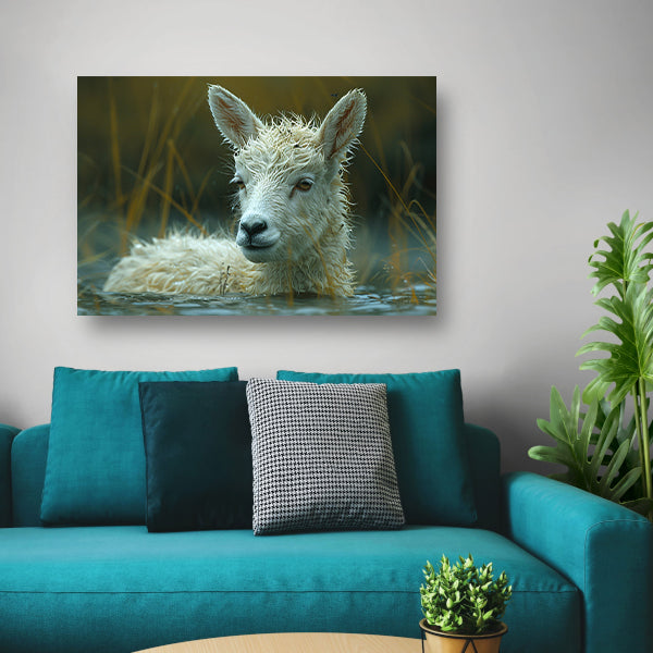 Schaap dobbert vredig in meer canvas