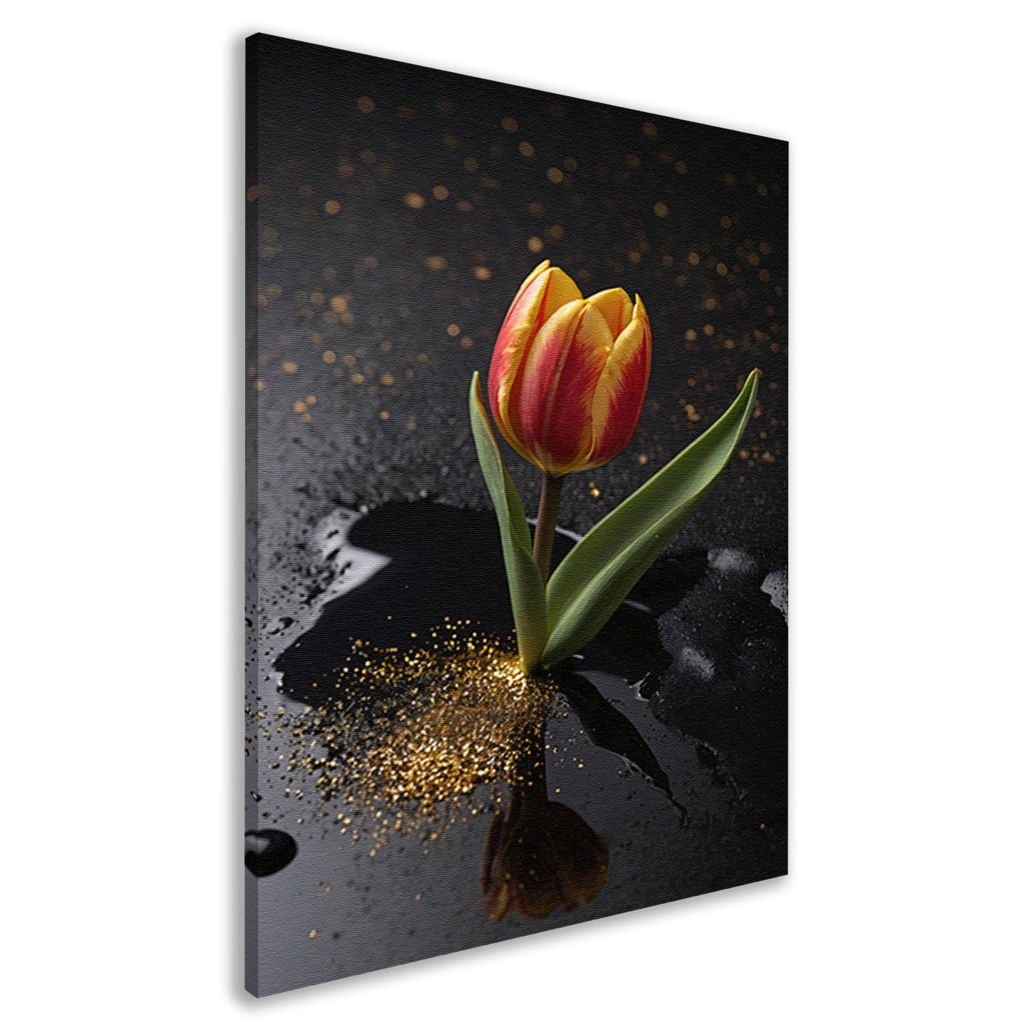 Tulp met Gouden Glitters op Zwarte Ondergrond canvas