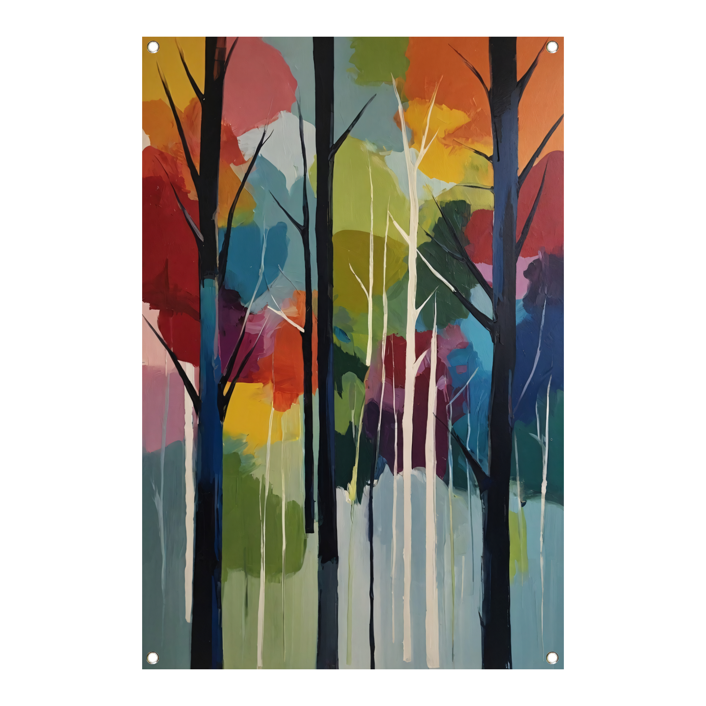 Bosgezicht in Abstracte Kleurenpracht tuinposter