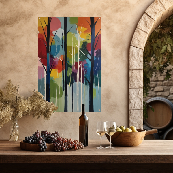 Bosgezicht in Abstracte Kleurenpracht tuinposter