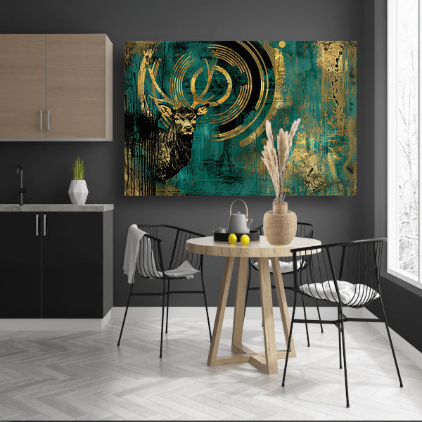 Abstract hertenportret met gouden accenten acrylglas