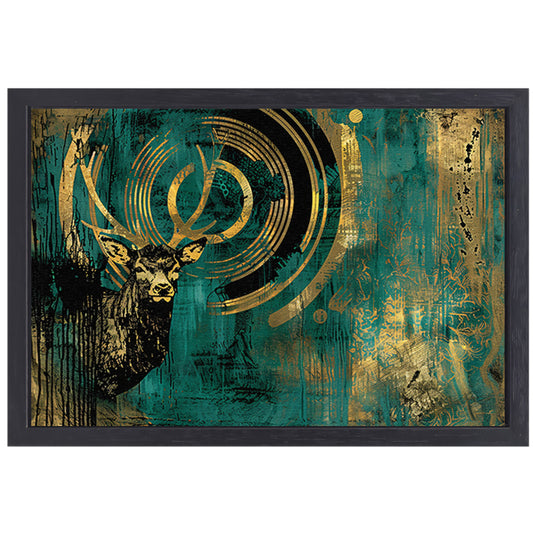 Abstract hertenportret met gouden accenten canvas met baklijst
