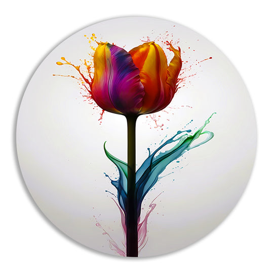 Abstracte kleurrijke tulp in vloeibare stijl aluminium muurcirkel
