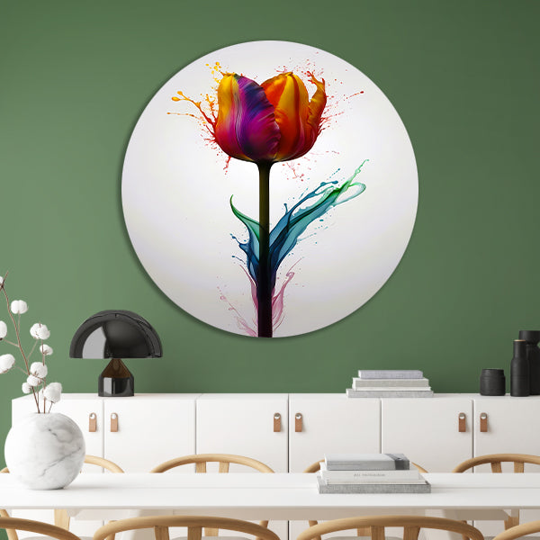 Abstracte kleurrijke tulp in vloeibare stijl forex muurcirkel