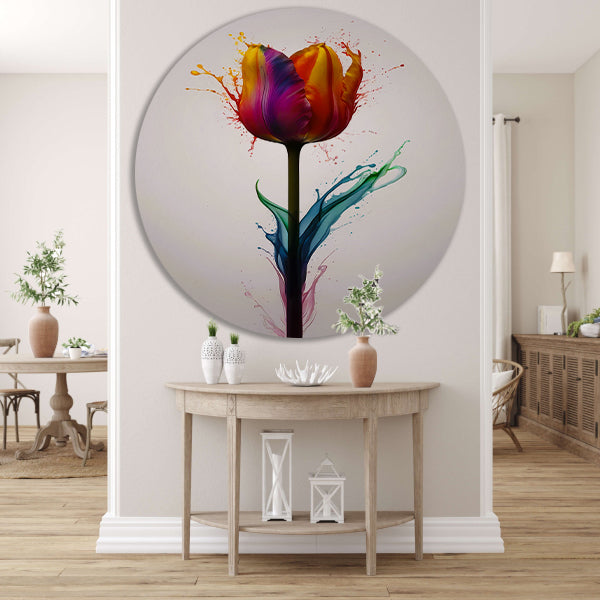 Abstracte kleurrijke tulp in vloeibare stijl forex muurcirkel